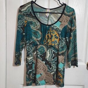 Y2K Colorful Blue Paisley Top